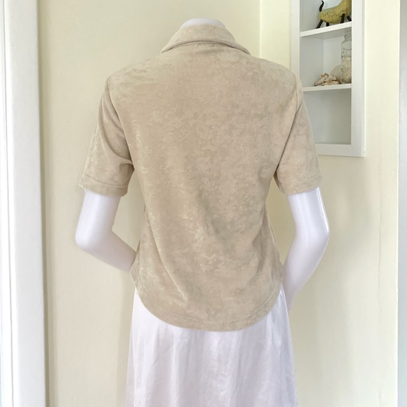 Gap Body Towel Terry beige button front short sleeve top - Picture 6 of 16